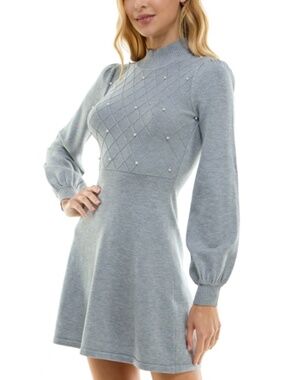 Crystal Doll Juniors' Pearl Turtleneck Blouson-Sleeve Sweater Dress -XL